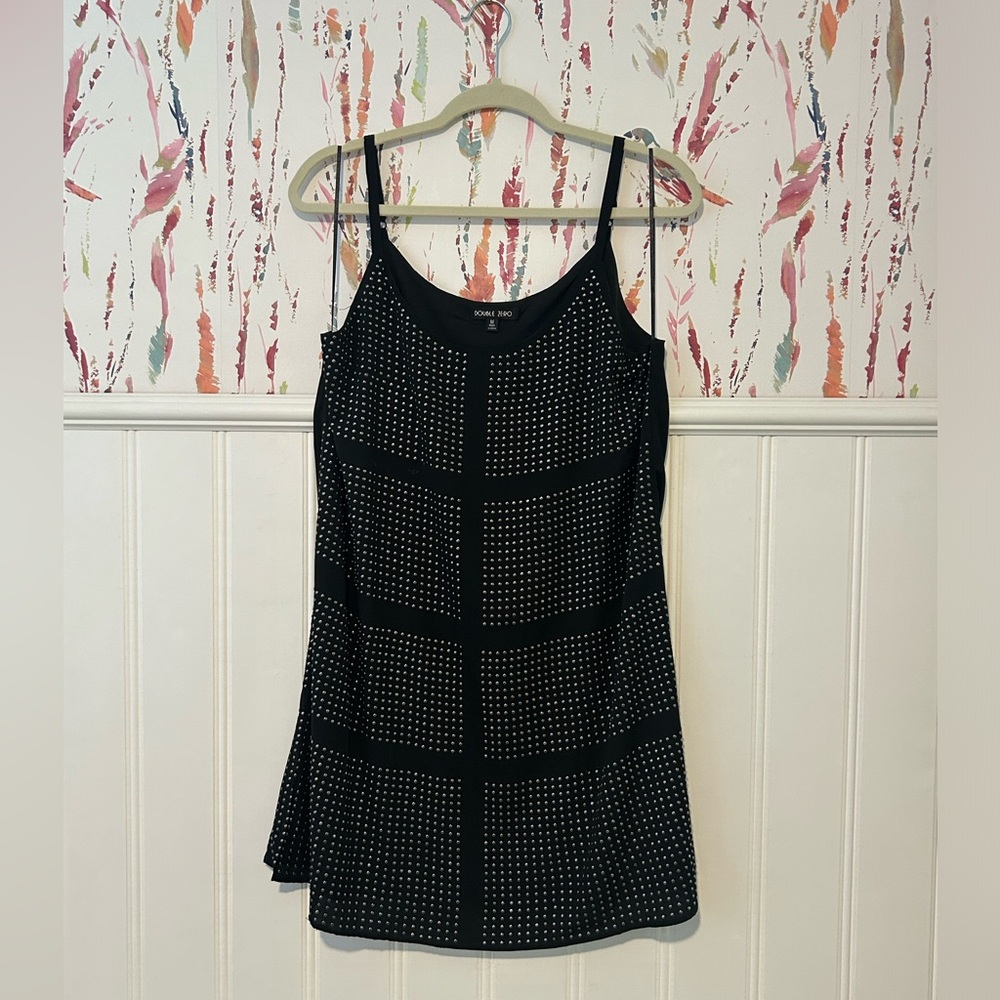 Spaghetti Strap Black Studded Mini Dress